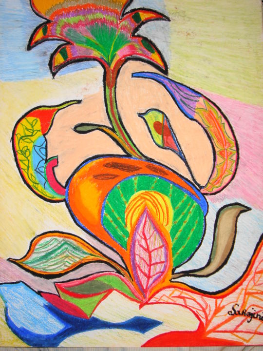 Desenho intitulada "bornflower.jpg" por Coralie Serge, Obras de arte originais, Pastel
