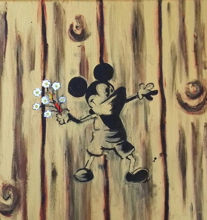 Pintura intitulada "Mickey rebelle" por Coralie Lili, Obras de arte originais, Acrílico