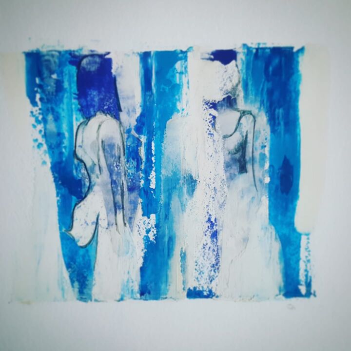 Pintura intitulada "Pareidolie en bleue" por Corinne Prévost, Obras de arte originais, Acrílico