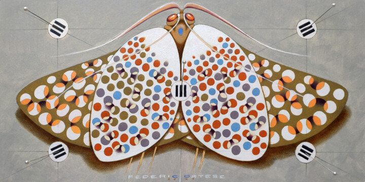 Pintura titulada "Chromatic butterfly…" por Federico Cortese, Obra de arte original, Oleo Montado en Panel de madera