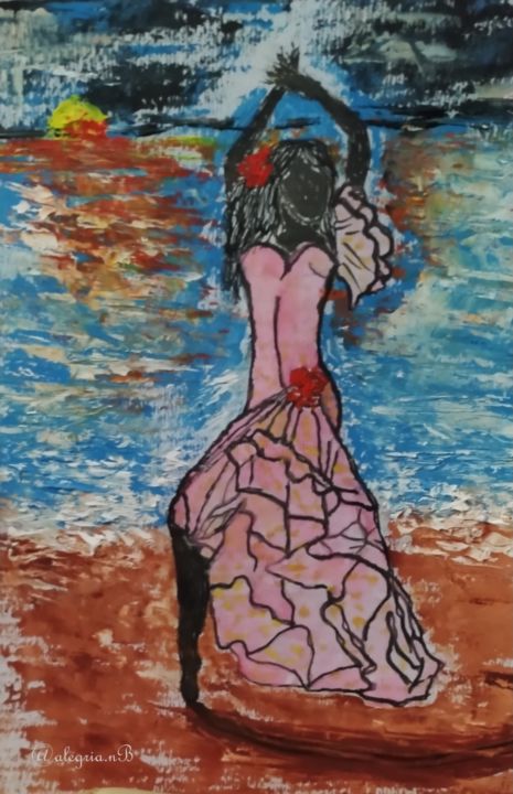 Картина под названием "Rêve de flamenco" - Alegria. Nb, Подлинное произведение искусства, Масло