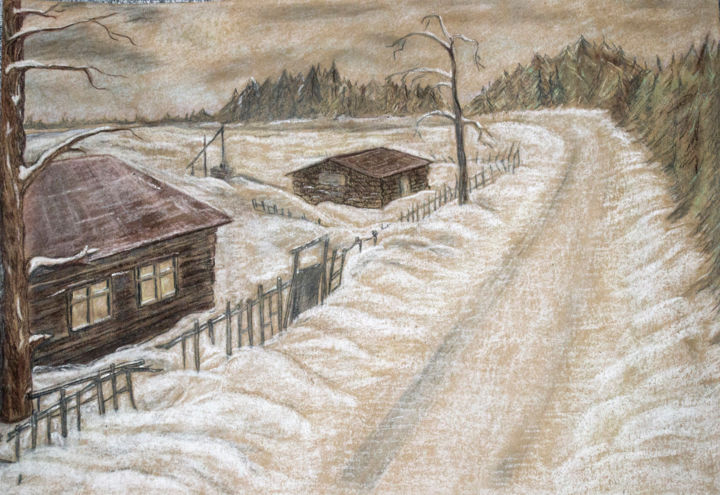 Ζωγραφική με τίτλο "Дорога в снегу" από Natalia Habarova, Αυθεντικά έργα τέχνης, Άλλος