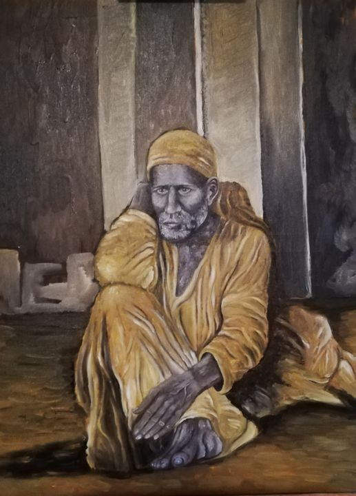 Картина под названием "Portrait of Shirdi…" - Kiko Cristoni, Подлинное произведение искусства, Масло Установлен на Деревянна…