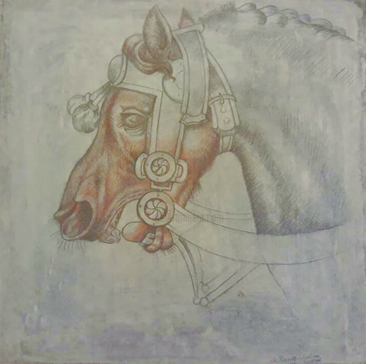 제목이 "Copia da Pisanello"인 그림 Cristina Conticelli로, 원작, 연필 목재 패널에 장착됨