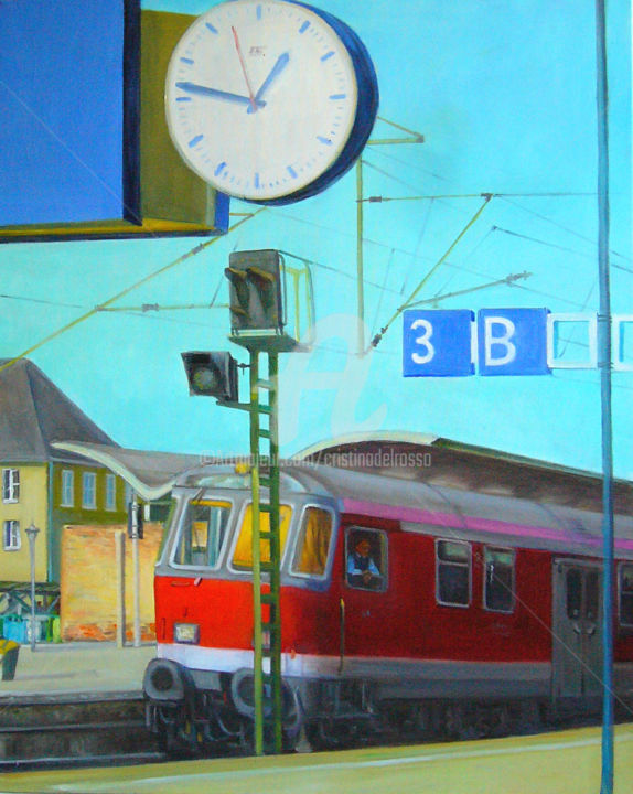 Peinture intitulée "Viaje en tren (Trai…" par Cristina Del Rosso, Œuvre d'art originale, Huile