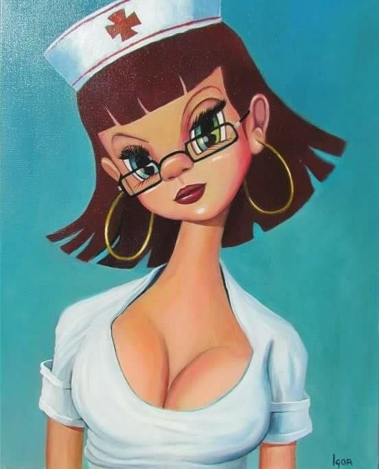 Painting titled "nurse 1" by Igor El Ruso (Lowbrow Artist), Original Artwork, Oil