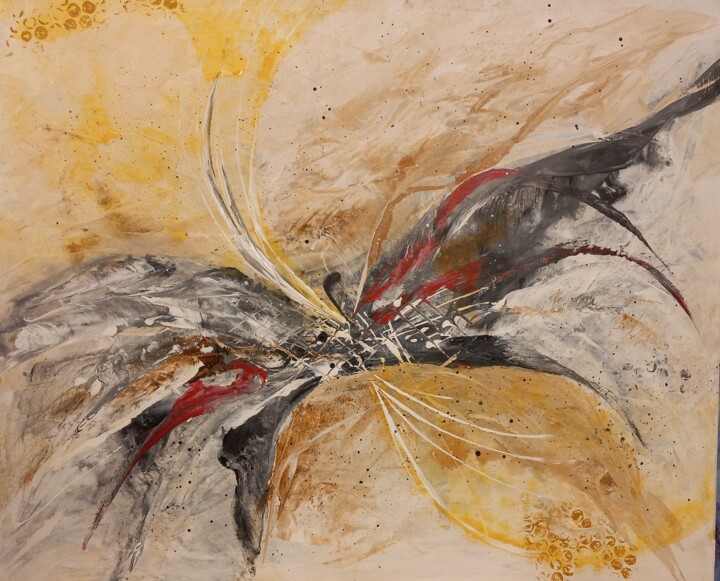 Painting titled "Fluttering Flight" by Kristinaart, Original Artwork, Oil Mounted on Wood Stretcher frame