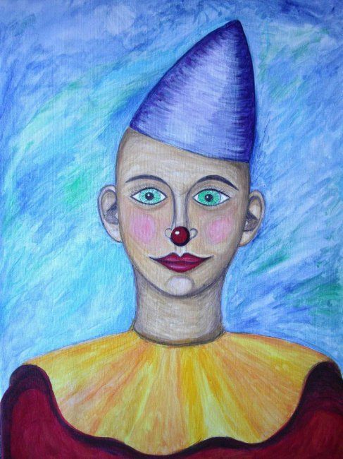 Schilderij getiteld "Le petit clown" door L'Homme Aux Pieds De Caoutchouc, Der Man, Origineel Kunstwerk