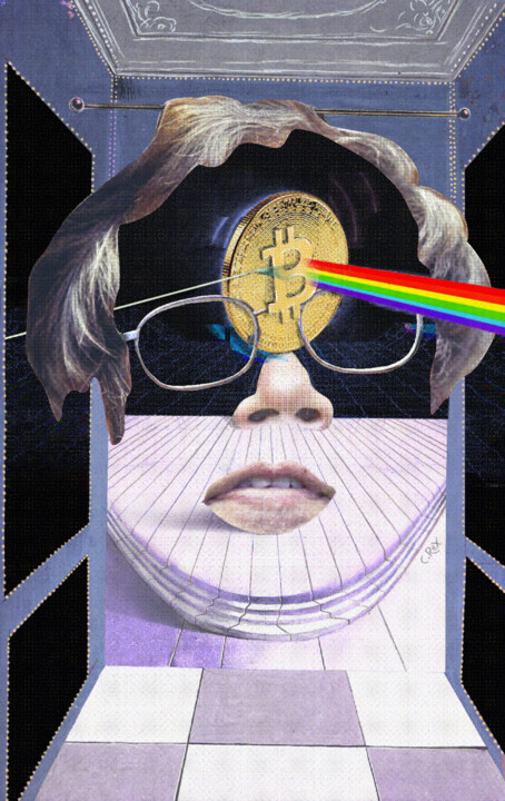 Digital Arts titled "Face of Satoshi #23" by Cyber Rex, Original Artwork, Digital Collage