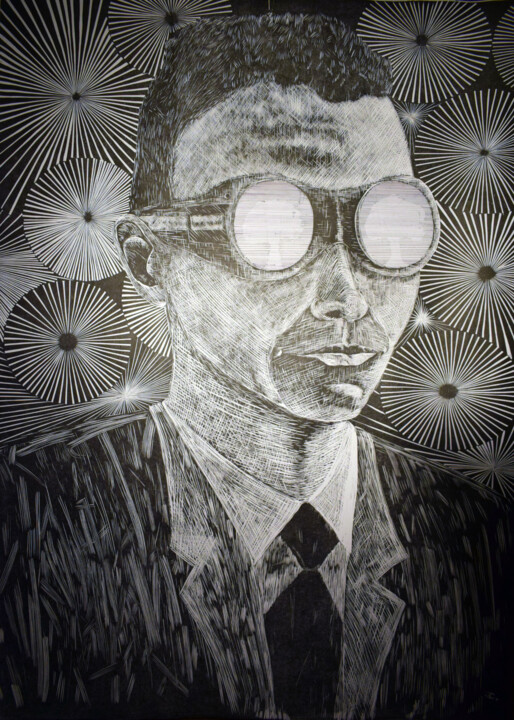 Estampas & grabados titulada "Robert Oppenheimer…" por Cyprian Hołownia, Obra de arte original, Linograbados