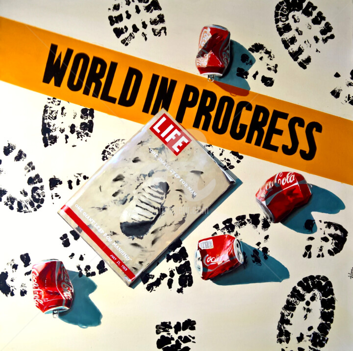 Ζωγραφική με τίτλο "World in progress" από Cyrille Clément, Αυθεντικά έργα τέχνης, Ακρυλικό Τοποθετήθηκε στο Ξύλινο φορείο σ…