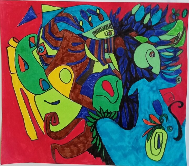 Drawing titled "Blou, blou" by Cyrille Le Barbé, Original Artwork, Marker