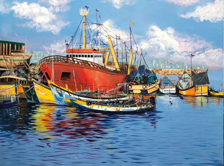 Painting titled "vizag harbour 5" by D Shiva Prasad Reddy Shiva, Original Artwork, Acrylic