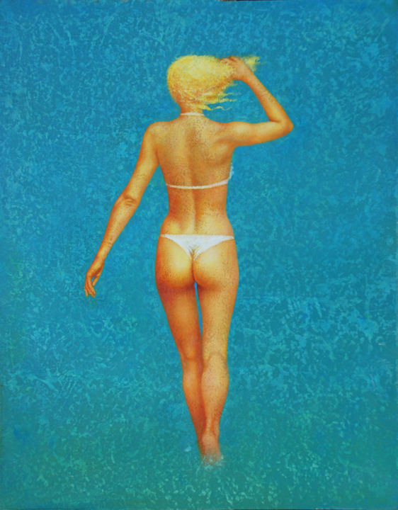 Peinture intitulée "Woman and Sea." par Dace Lapina, Œuvre d'art originale, Acrylique