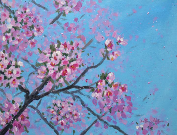 제목이 "Cherry blossoms"인 미술작품 Adeline Da Cruz로, 원작, 아크릴 나무 들것 프레임에 장착됨