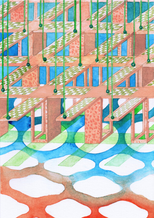 Peinture intitulée "Cotton Candy City 2" par Kim Dahyun, Œuvre d'art originale, Aquarelle