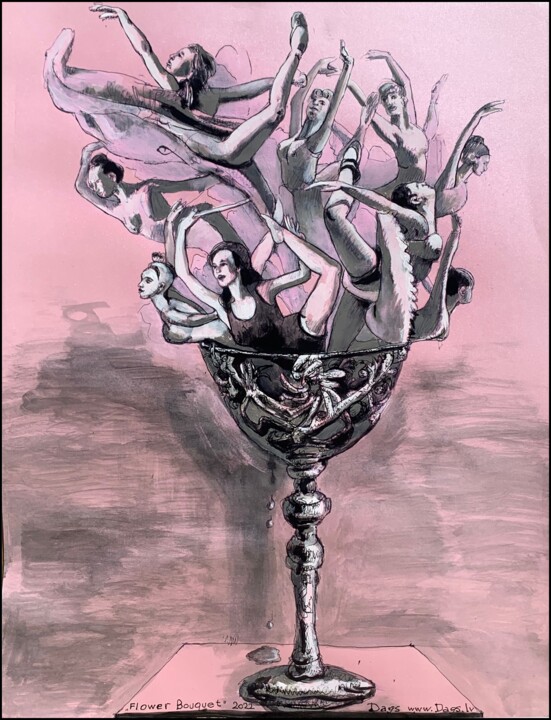 Drawing titled "BOUQUET DE FLEURS" by Dags, Original Artwork, Acrylic