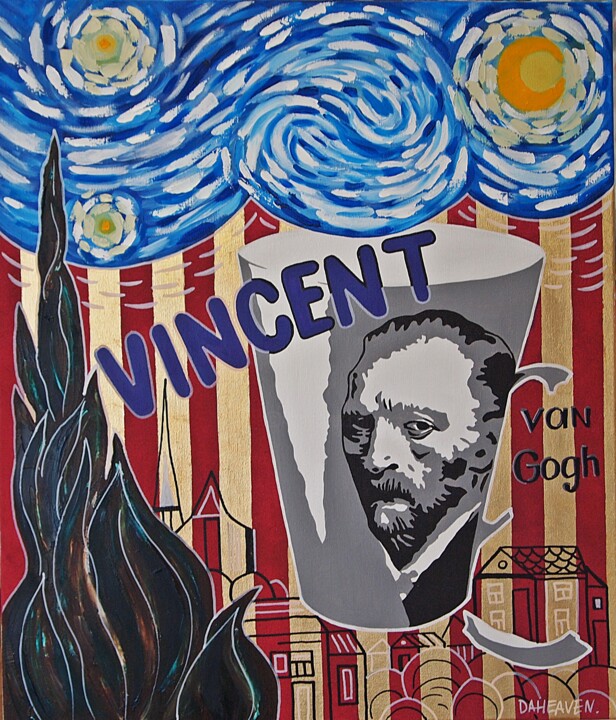 Pintura intitulada "Vincent. Starry Nig…" por Daheaven Art, Obras de arte originais, Óleo Montado em Armação em madeira