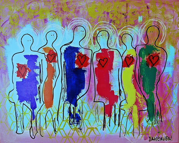 绘画 标题为“Rainbow people.” 由Daheaven Art, 原创艺术品, 丙烯 安装在木质担架架上