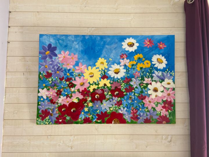 Peinture intitulée "Champs de fleurs" par Dakota Capacha, Œuvre d'art originale, Acrylique Monté sur Châssis en bois
