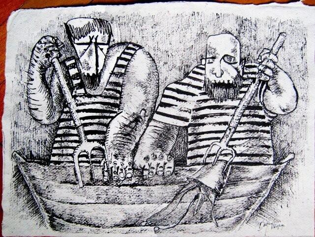 Malerei mit dem Titel "Fishermen" von Dalibor Pehar (Dado), Original-Kunstwerk, Öl