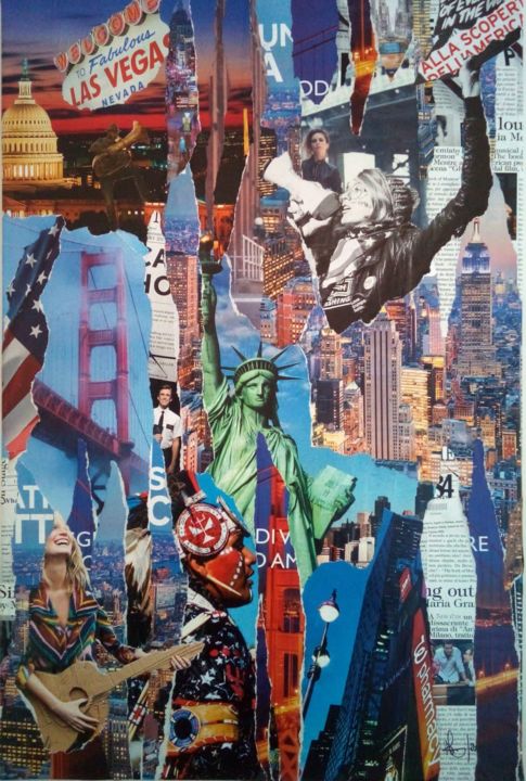 Collages intitolato "USA" da Dm Collage Art, Opera d'arte originale, Collages
