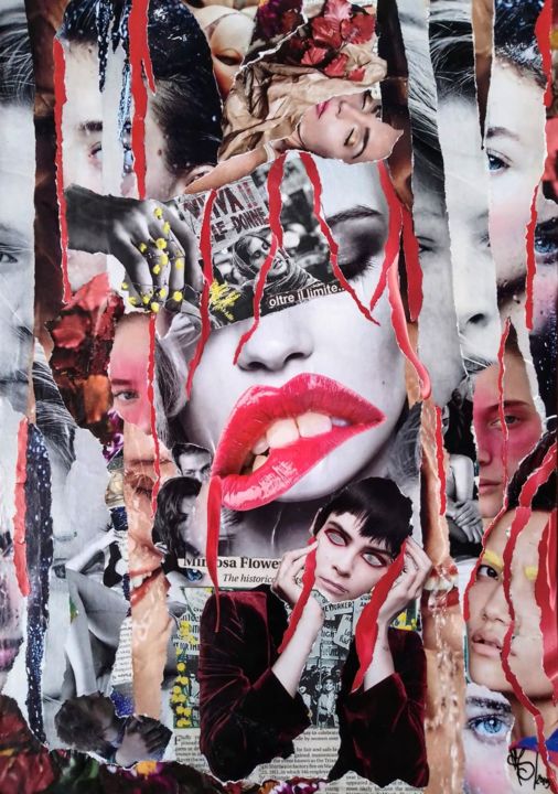 Collages intitolato "Femminicidio" da Dm Collage Art, Opera d'arte originale, Collages