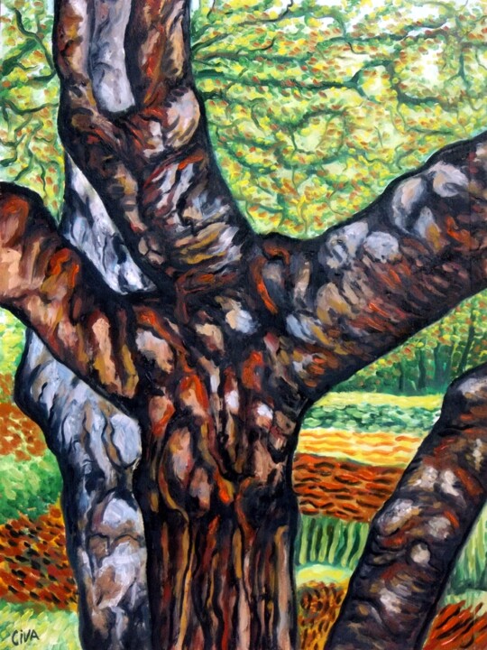 Schilderij getiteld "chestnut plantation…" door Dan Civa, Origineel Kunstwerk, Olie