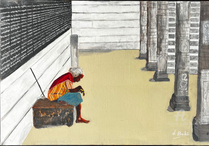 Картина под названием "Homme solitaire au…" - Daniel Bukō, Подлинное произведение искусства, Акрил Установлен на Деревянная…