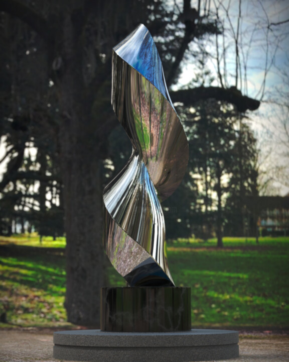 Sculpture titled "Spiral Nebula#1" by Daniel Kei Wo, Original Artwork, Stainless Steel
