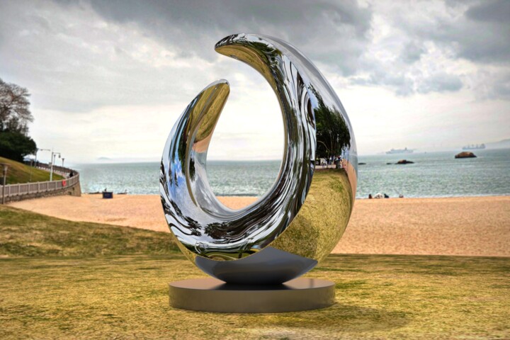 Sculpture titled "Moon Phase#4" by Daniel Kei Wo, Original Artwork, Stainless Steel