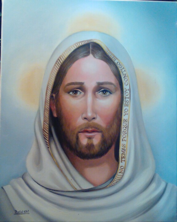 Schilderij getiteld "Cristo 2" door Daniel Siri, Origineel Kunstwerk, Olie Gemonteerd op Houten paneel