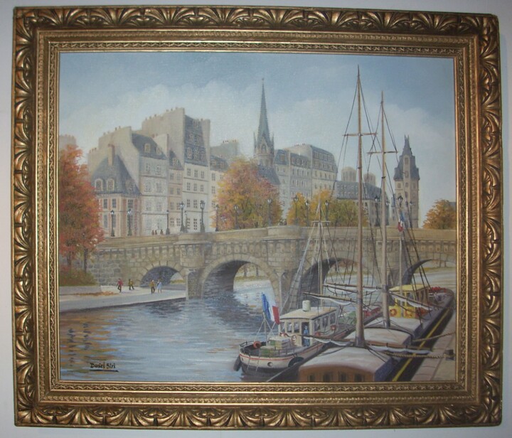 Schilderij getiteld "Le Pont Neuf" door Daniel Siri, Origineel Kunstwerk, Olie
