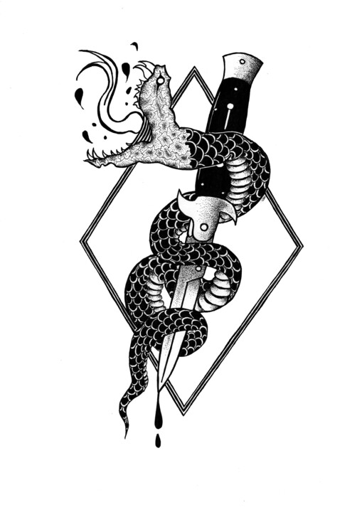 Rysunek zatytułowany „Snakes and Daggers” autorstwa Daniel Ströfer, Oryginalna praca, Marker