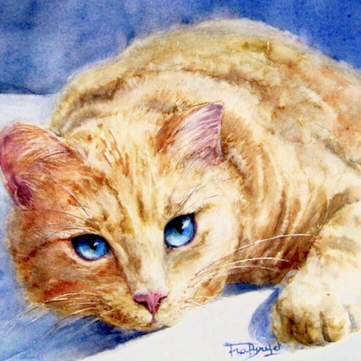 Le Chat Roux Aux Yeux Bleus, Painting by Danièle Fraboulet