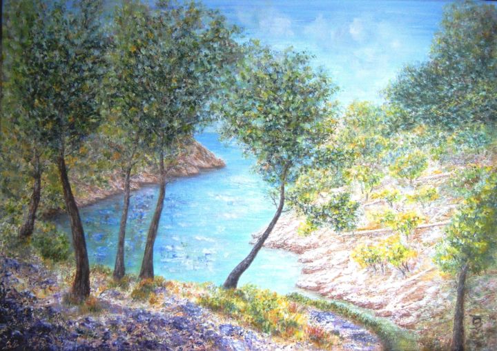 Pintura titulada "Calanque de Cassis:…" por Danièle Kechidi, Obra de arte original, Oleo Montado en Bastidor de camilla de m…