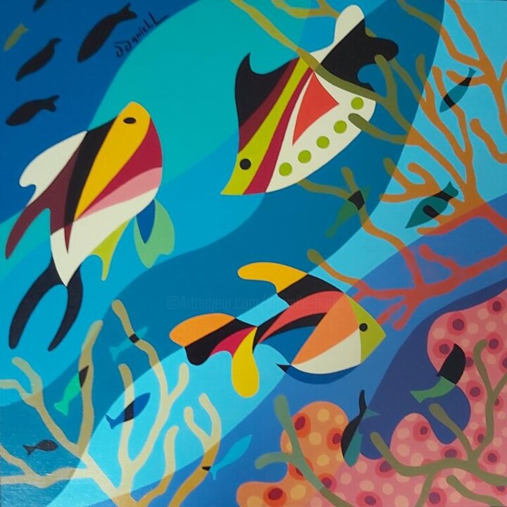 Pintura titulada "Récifs" por Danielle Braillon (DANIELL), Obra de arte original, Oleo