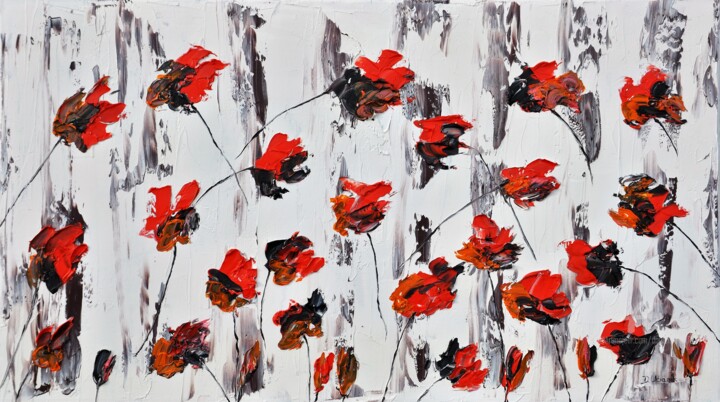 Painting titled "Poppies 3" by Daniel Urbaník, Original Artwork, Oil