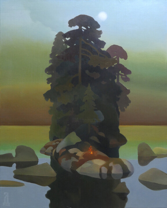 Malerei mit dem Titel "Island" von Danil Danilovskii, Original-Kunstwerk, Öl Auf Keilrahmen aus Holz montiert