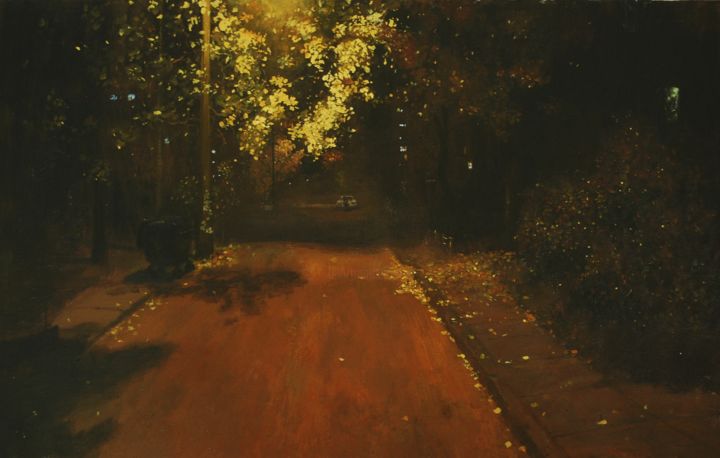 Ζωγραφική με τίτλο "Walk at night" από Danil Shurykin, Αυθεντικά έργα τέχνης, Ακρυλικό