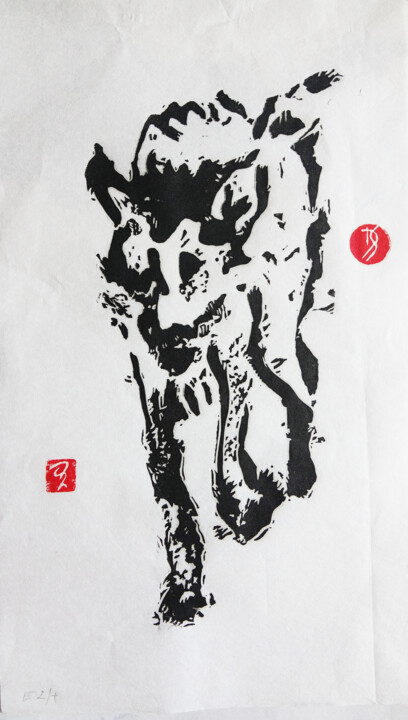 Incisioni, stampe intitolato "El Coyote" da Danka Stepan, Opera d'arte originale, Incisioni su linoleum