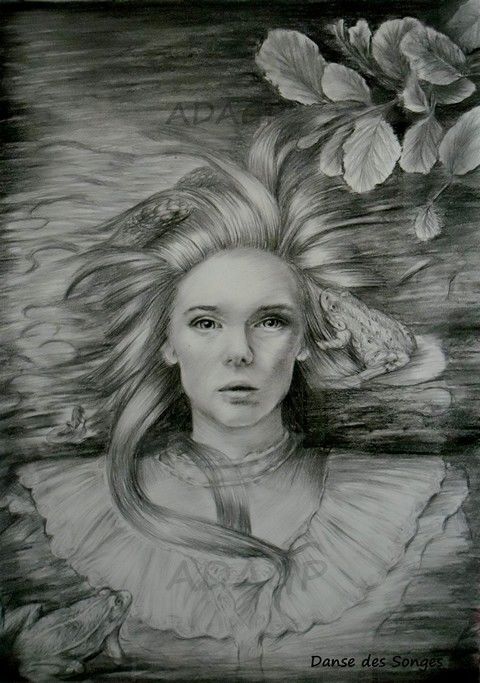 Drawing titled "The girl of ponds" by Danse Des Songes, Original Artwork, Pencil