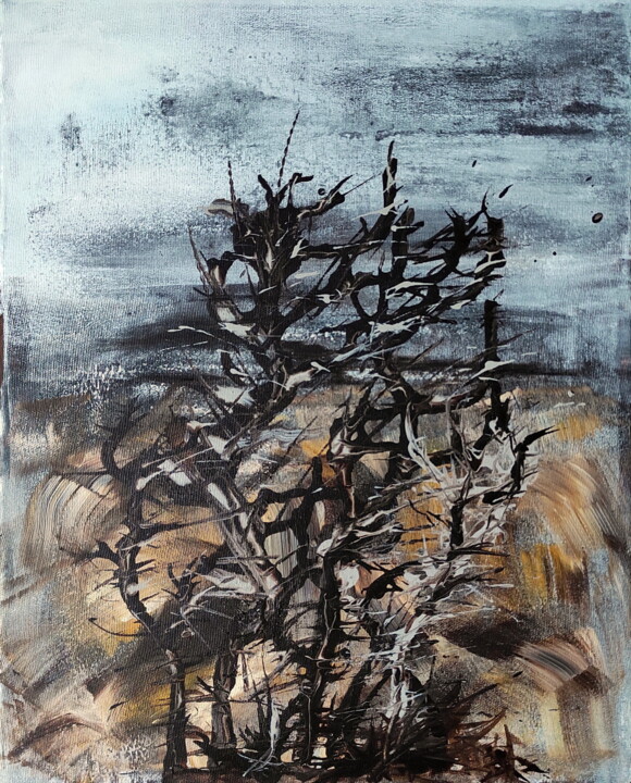 Painting titled "bush" by Danuta Slautskaja, Original Artwork, Acrylic Mounted on Wood Stretcher frame
