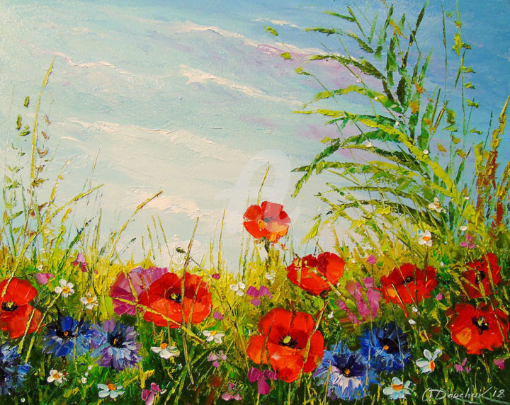 Summer Field Of Flowers, Painting by Olha | Artmajeur