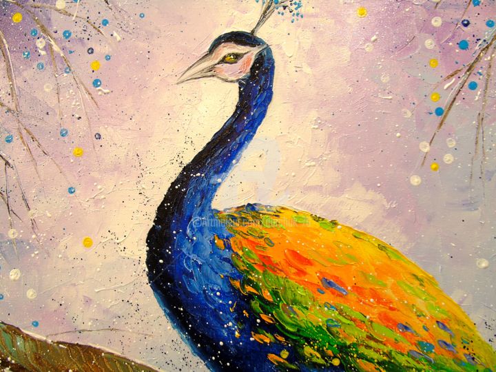 A Magnificent Peacock, Painting by Olha | Artmajeur