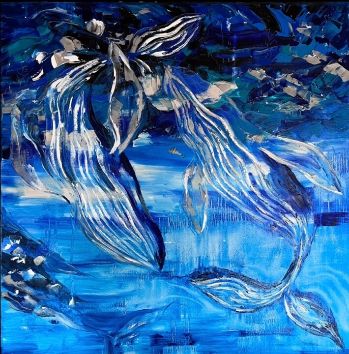 Peinture intitulée "THE WHALES" par Daria Chenskaya, Œuvre d'art originale, Huile