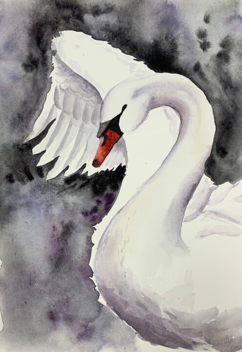 제목이 "Swan"인 미술작품 Daria Kamishanova로, 원작, 수채화