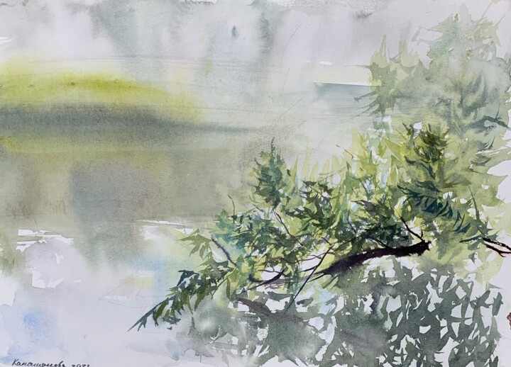 Drawing titled "By the pond" by Daria Kamishanova, Original Artwork, Watercolor