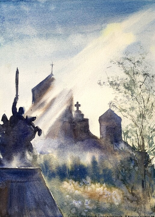 Pintura intitulada "Cathedral of Gregor…" por Daria Kamishanova, Obras de arte originais, Aquarela