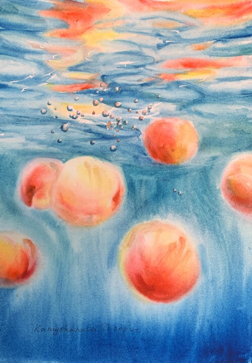 「Peaches under water」というタイトルの絵画 Daria Kamishanovaによって, オリジナルのアートワーク, 水彩画